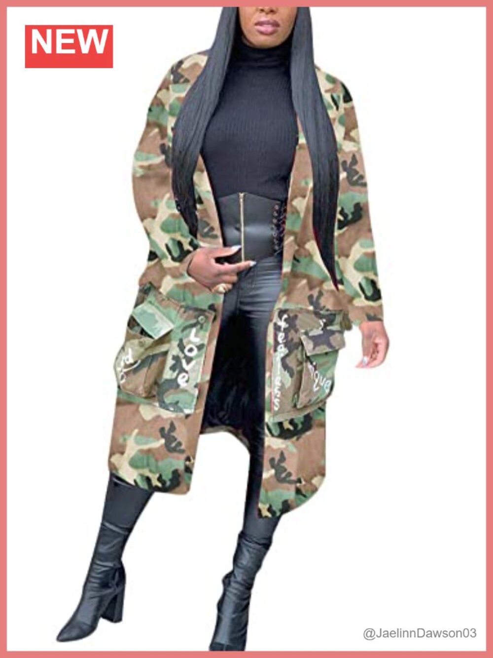 Camouflage Open Front Blazer Jacket Polyester Spandex Casual Coat